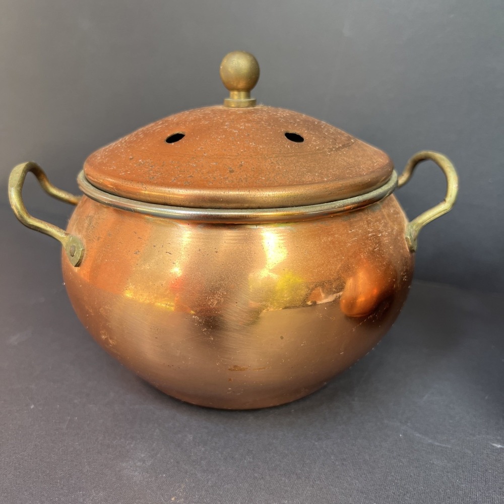 VTG Copper Potpourri Pot Primitive Copper Cachepot Cauldron x2 Taiwan Decor Set - Picture 3 of 11